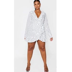 Pretty little thing Plus White Polka Dot Frill Detail Wrap Dress